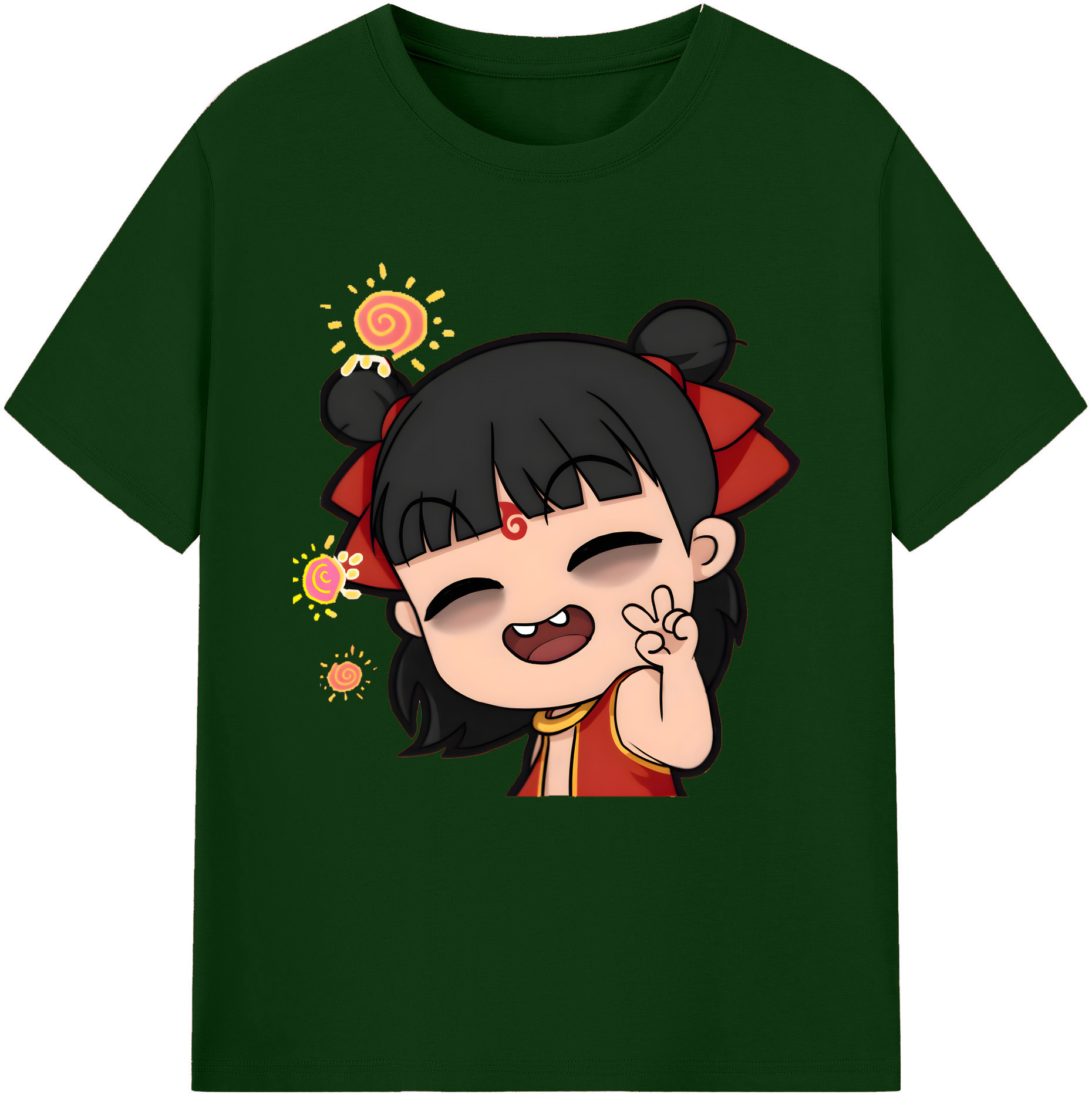 （画像用） Ne Zha 2 ナタ 魔童の大暴れ 綿100％半袖Tシャツ（フロントプリント）